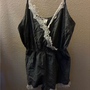 Lace Trimmed Gray Romper